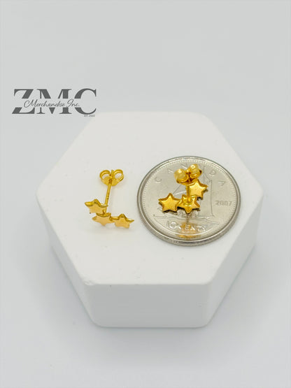 18K Gold 3 Star Earrings