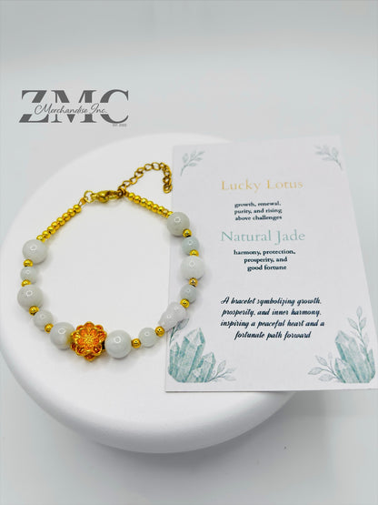 18K Gold Lucky Koi Fish Bracelet Jade Hulu Stone ( Hollow Empty Inside)
