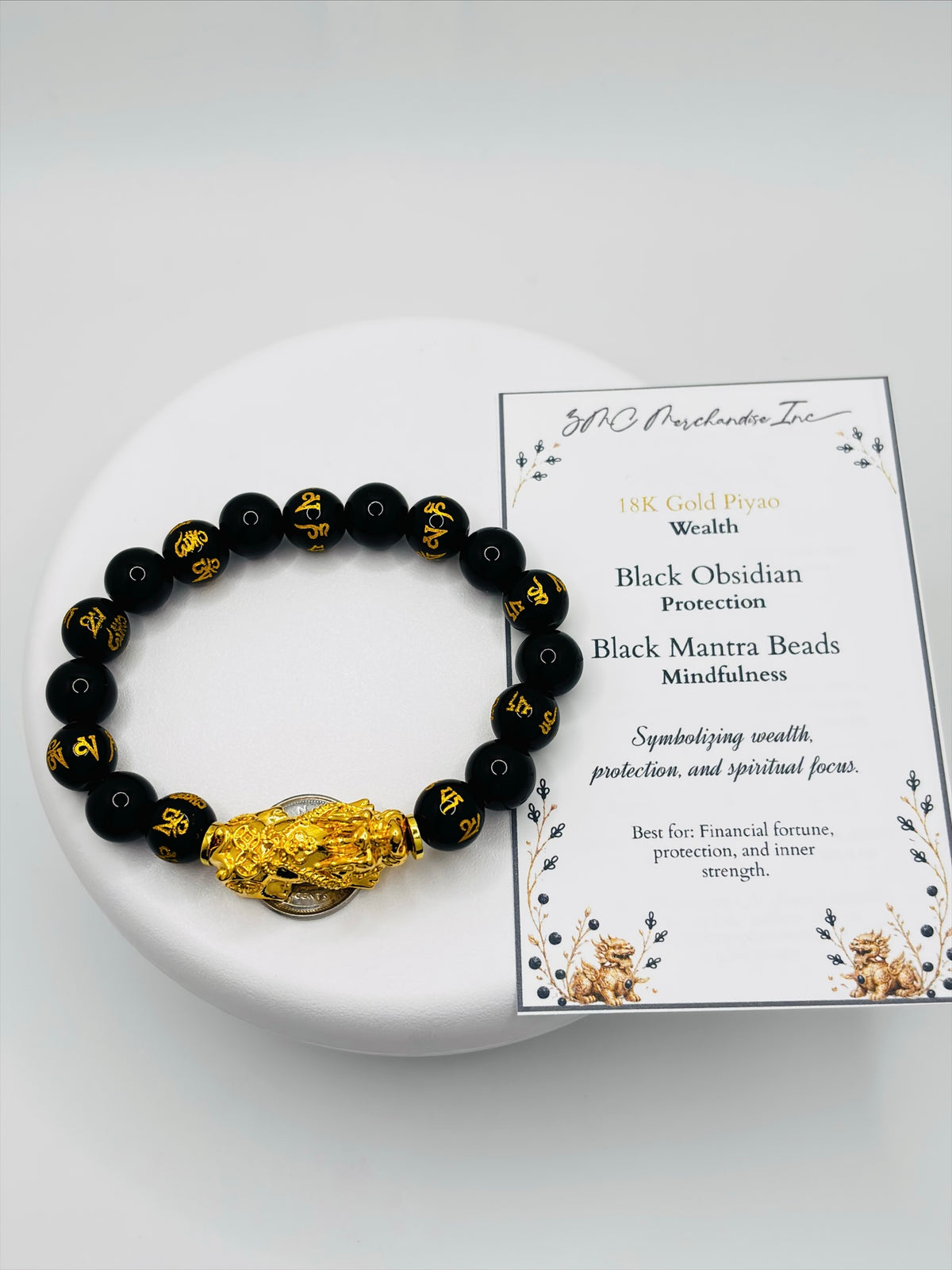 18K Gold Lucky Piyao/ Pi Xiu Black Mantra Bracelet( Hollow Empty Inside) XXL PIYAO