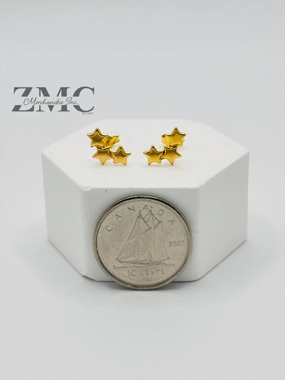 18K Gold 3 Star Earrings