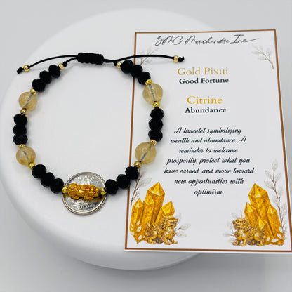 18K Gold Lucky Piyao/ Pi Xiu Citrine String Bracelet ( Hollow Empty Inside) Small
