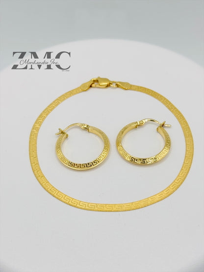 18K Gold F Bracelet and Loop Earrings Set