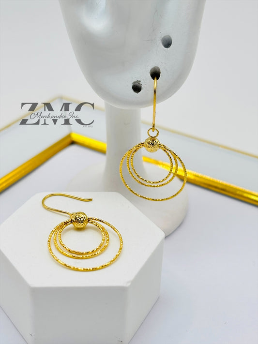 18K Gold Circle Dangling Earrings