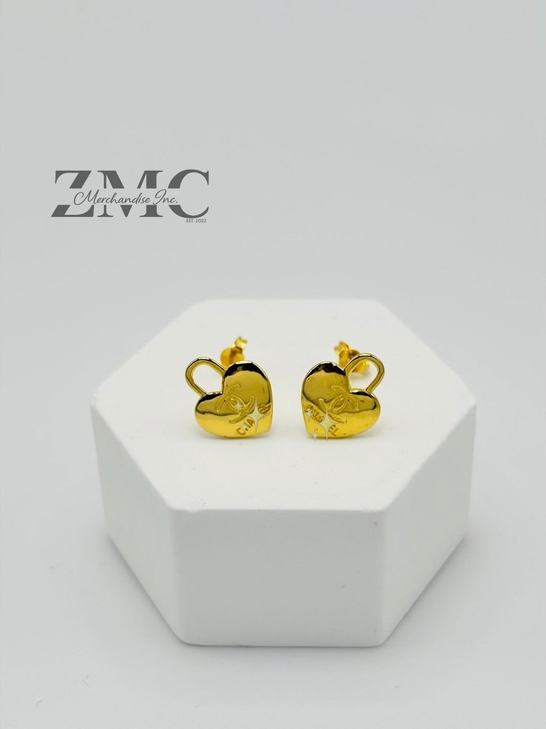 18K Gold Heart C Earrings