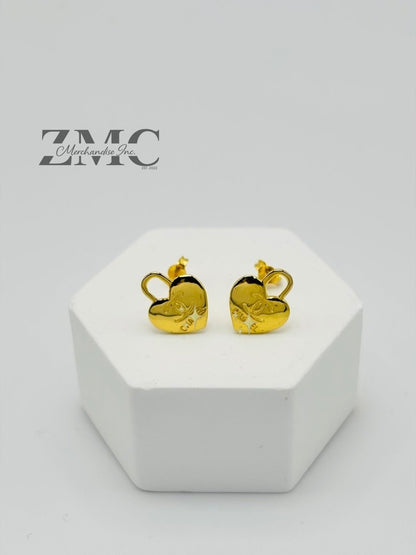 18K Gold Heart C Earrings