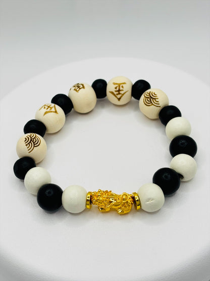 18K Gold Piyao /Pi Xiu Prosperity Wooden Beads Bracelet (Hollow Empty Inside) – MEDIUM PIYAO