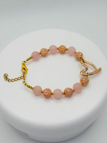 18K Rose Gold Open Heart Rose Quartz Bracelet (Electroform Heart)