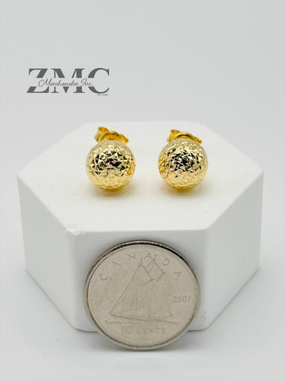 18K Gold Diamond Cut Ball Earrings