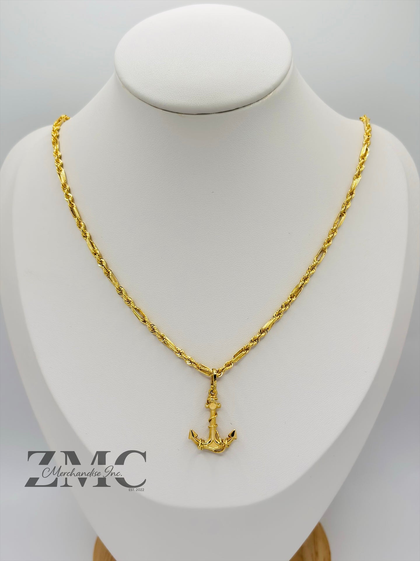 18K Gold Rope Anchor Necklace
