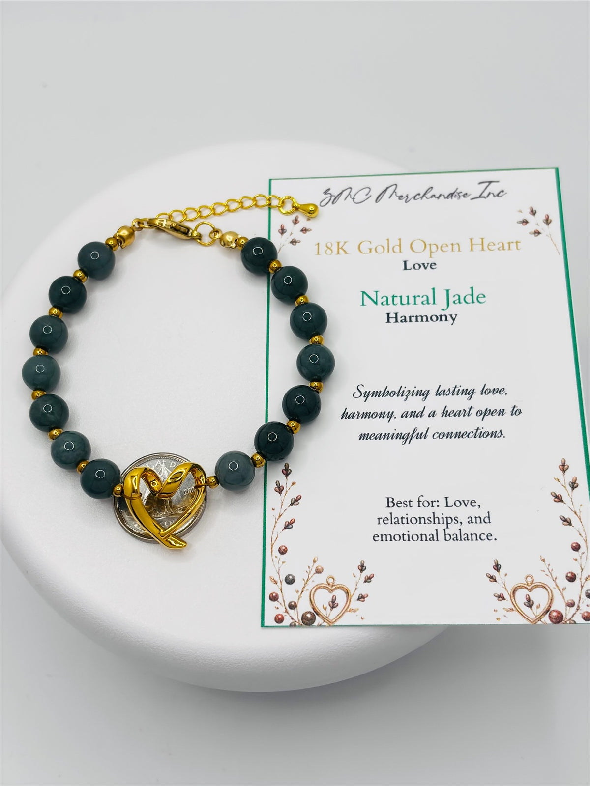 18K Gold Open Heart Jade Bracelet (Electroform Heart)