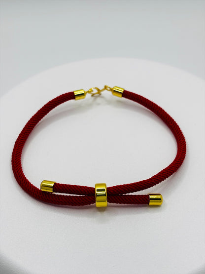 18K Gold Open Heart Small Red String Bracelet