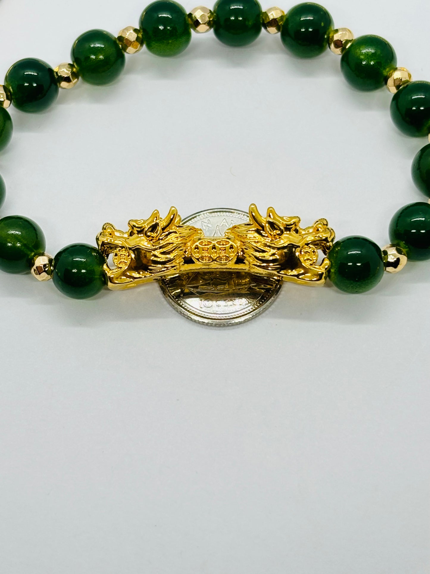 18K Gold  Lucky Dragon Bracelet Green ( Hollow Empty Inside)  XXL Size