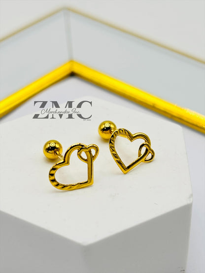18K Gold Heart Screw Earrings