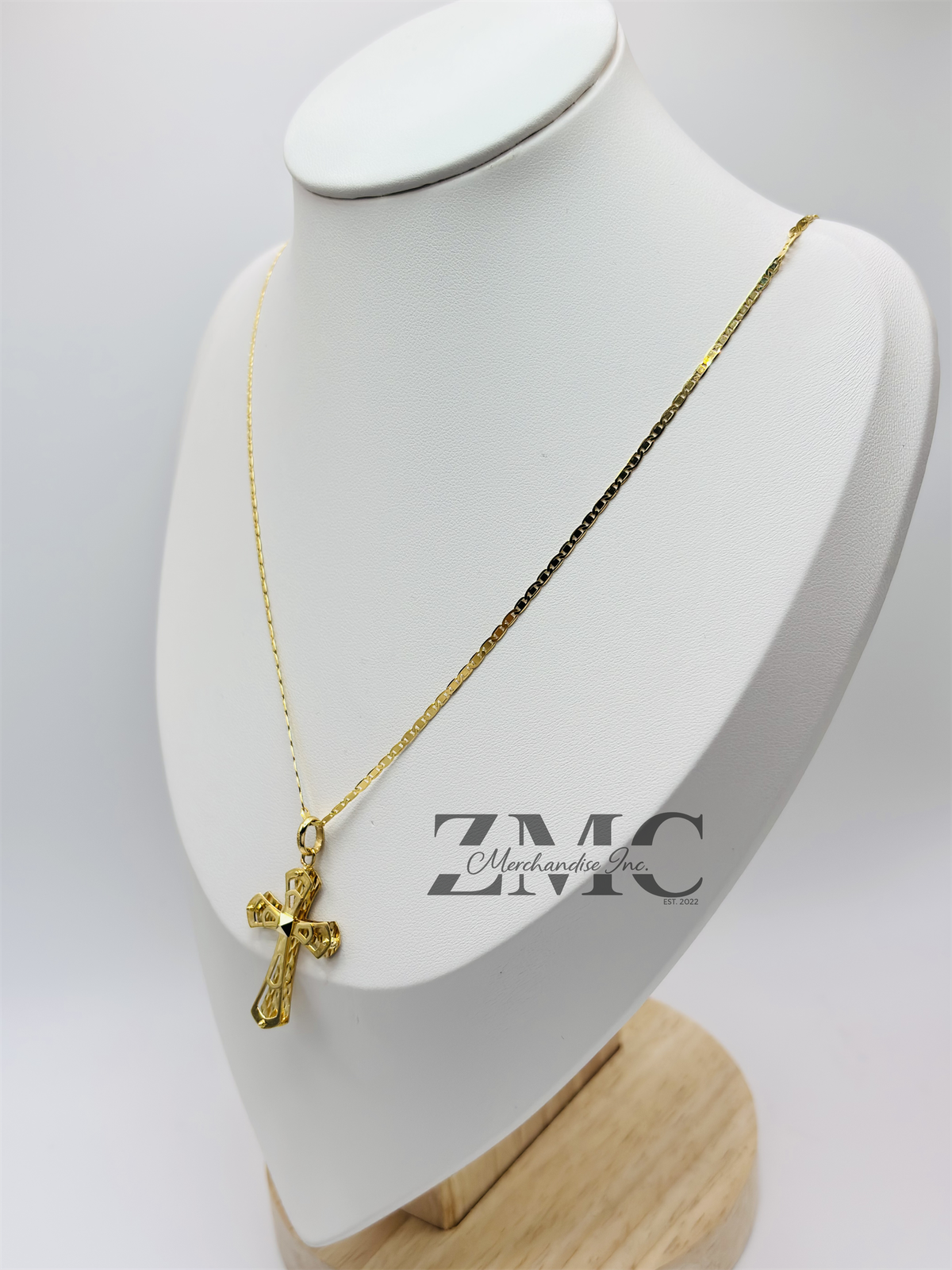 18K Gold Back to Back Cross Necklace