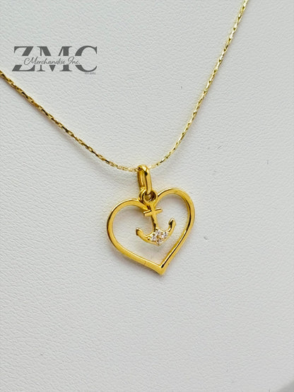 18K Gold Heart & Anchor Necklace
