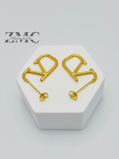 18K Gold V Stud Loop Earrings