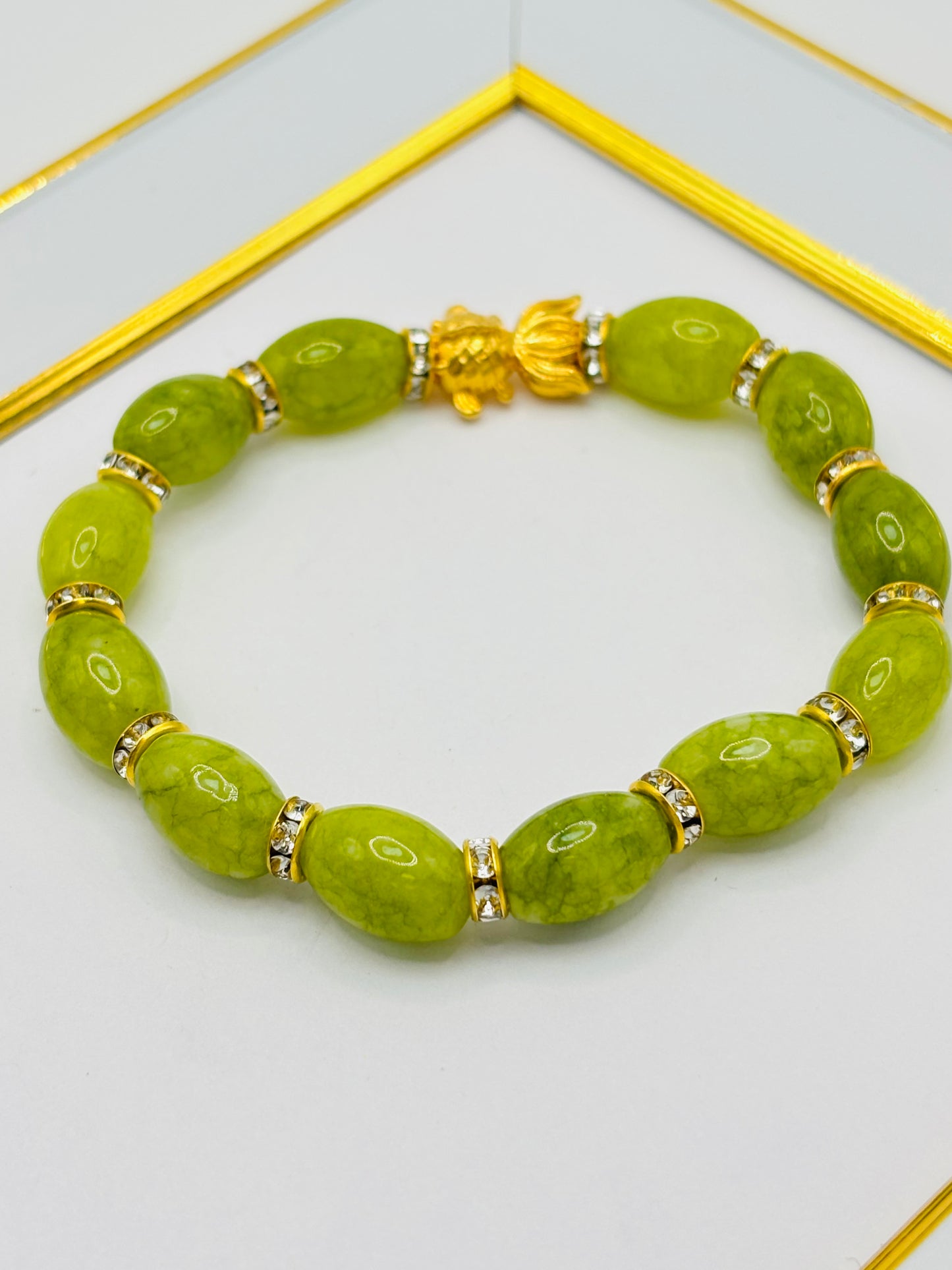 18K Gold  Lucky Koi Fish Jade Stone  ( Hollow Empty Inside) Medium Size
