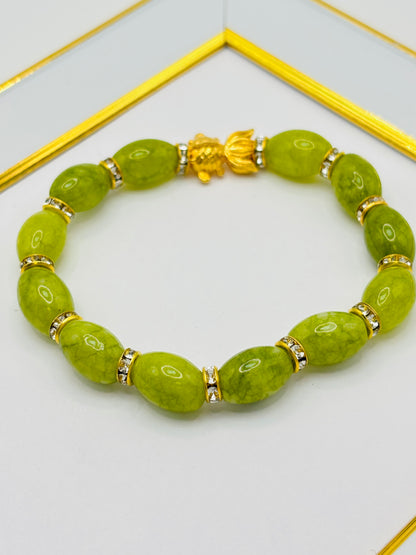 18K Gold  Lucky Koi Fish Jade Stone  ( Hollow Empty Inside) Medium Size