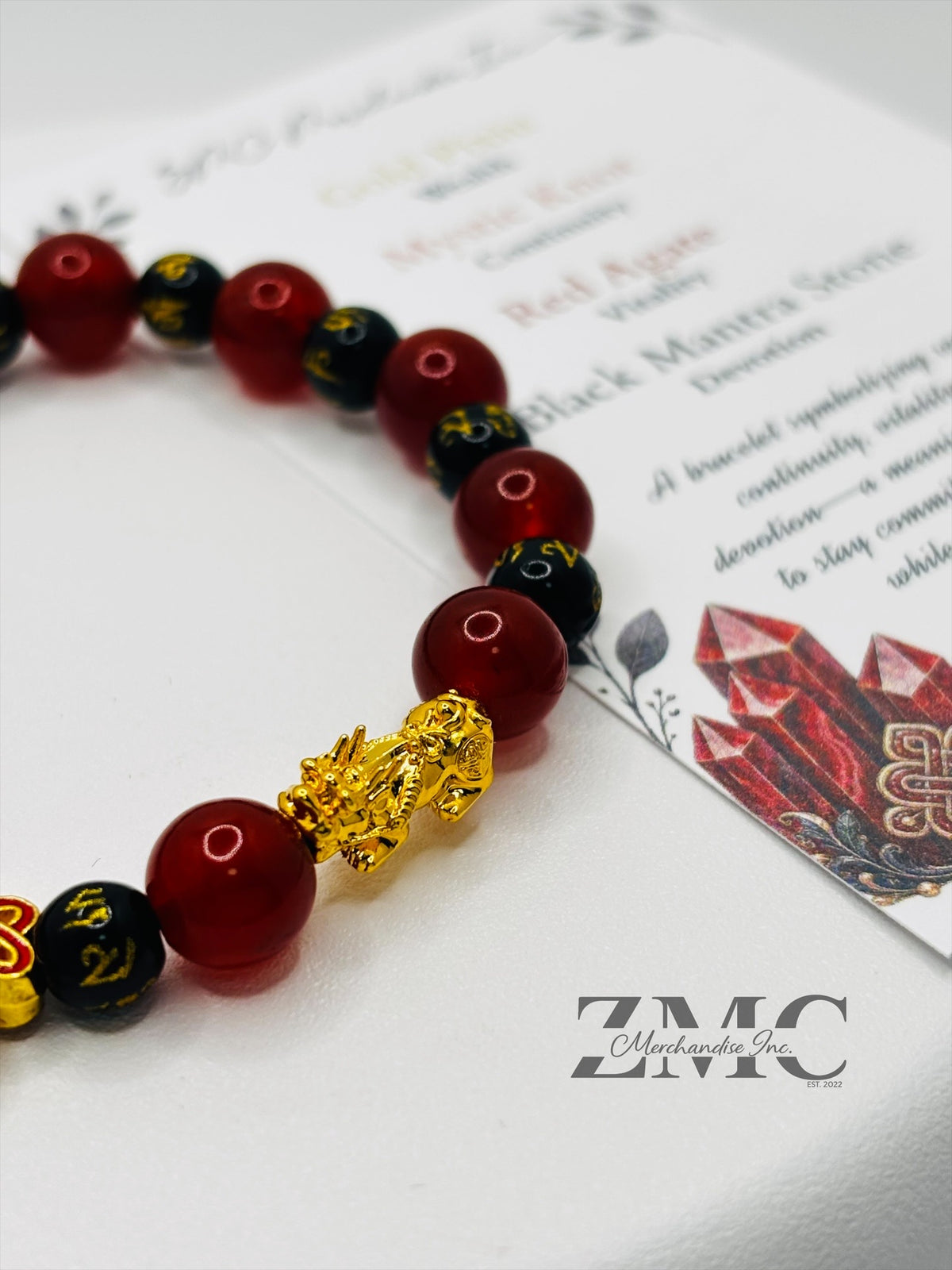 18K Gold Lucky Piyao/ Pi Xiu Mantra, Red Agate Bracelet ( Hollow Empty Inside) Small