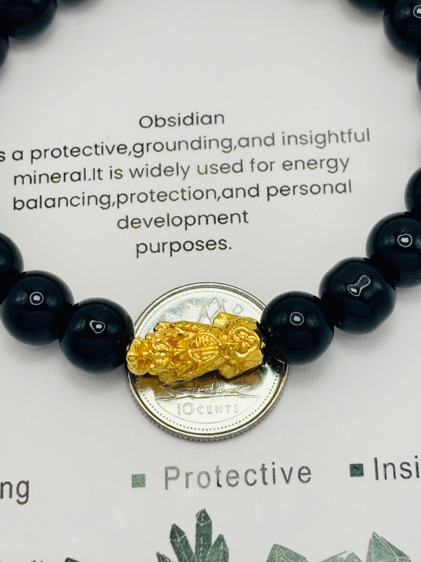 18K Gold Lucky Piyao/ Pi Xiu Black Obsidian Stone ( Hollow Empty Inside) Medium Size