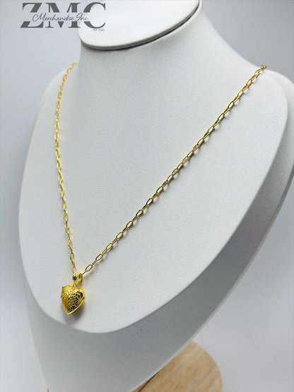 18K Gold Heart Locket Necklace