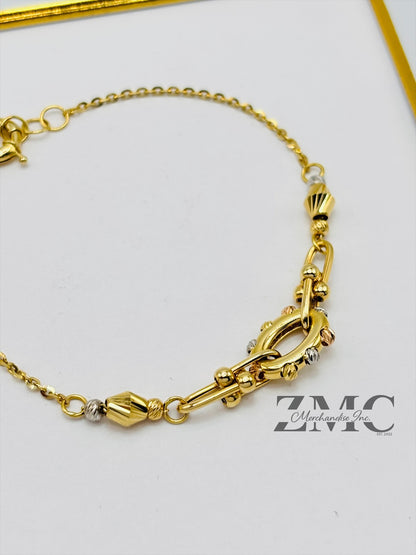 18K Gold Tri-color Ball Combination of Hardware Link Bracelet