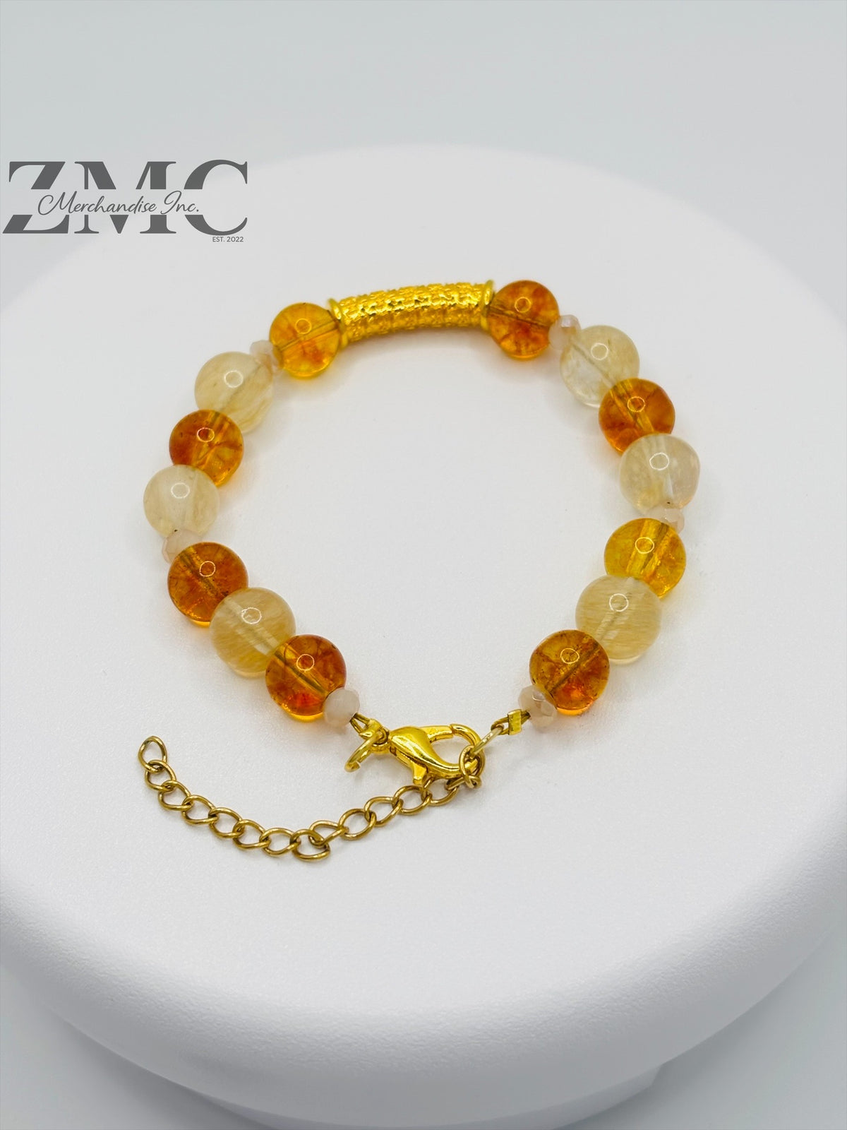 18K Gold  Lucky Baifu Tube Citrine Bracelet  ( Hollow Empty Inside)