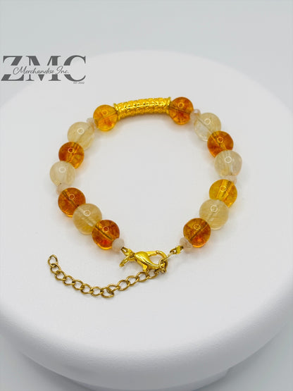 18K Gold  Lucky Baifu Tube Citrine Bracelet  ( Hollow Empty Inside)