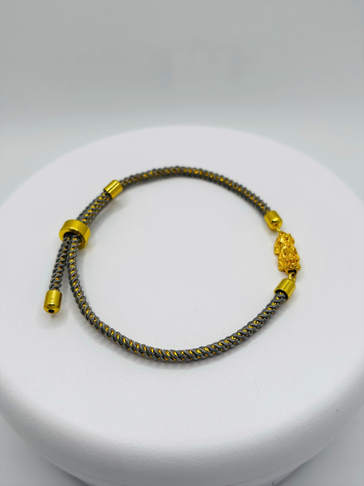 18K Gold Lucky Piyao/ Pi Xiu Gold/Gray String Bracelet ( Hollow Empty Inside) Small