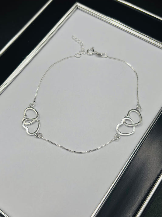 S925 Silver Double Heart Anklet