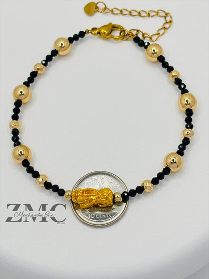 18K Gold  Lucky Piyao/ Pi Xiu Black Spinnel Stone  ( Hollow Empty Inside) Small