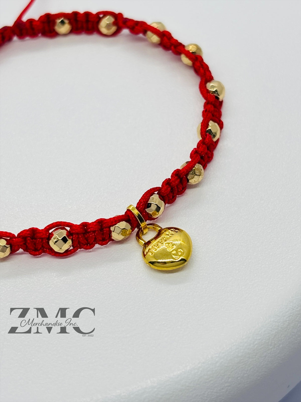 18K Gold Red Heart Small String Bracelet