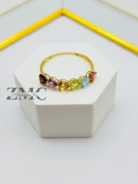 18K Gold Natural Multicolor Stone Lucky Ring