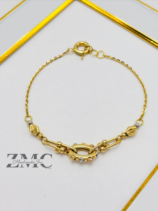18K Gold Tri-color Ball Combination of Hardware Link Bracelet