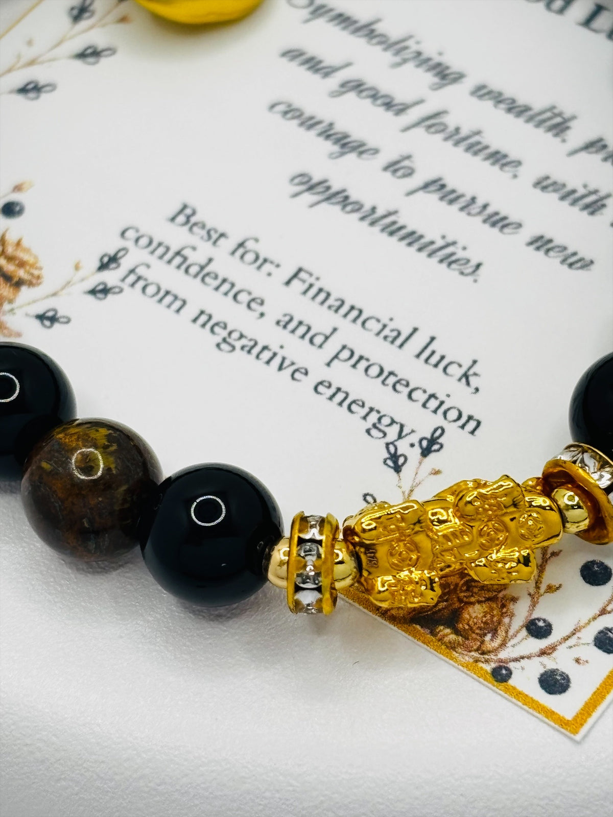 18K Gold Lucky Piyao/ Pi Xiu Obsidian, Tiger Eye Bracelet ( Hollow Empty Inside) SMALL PIYAO