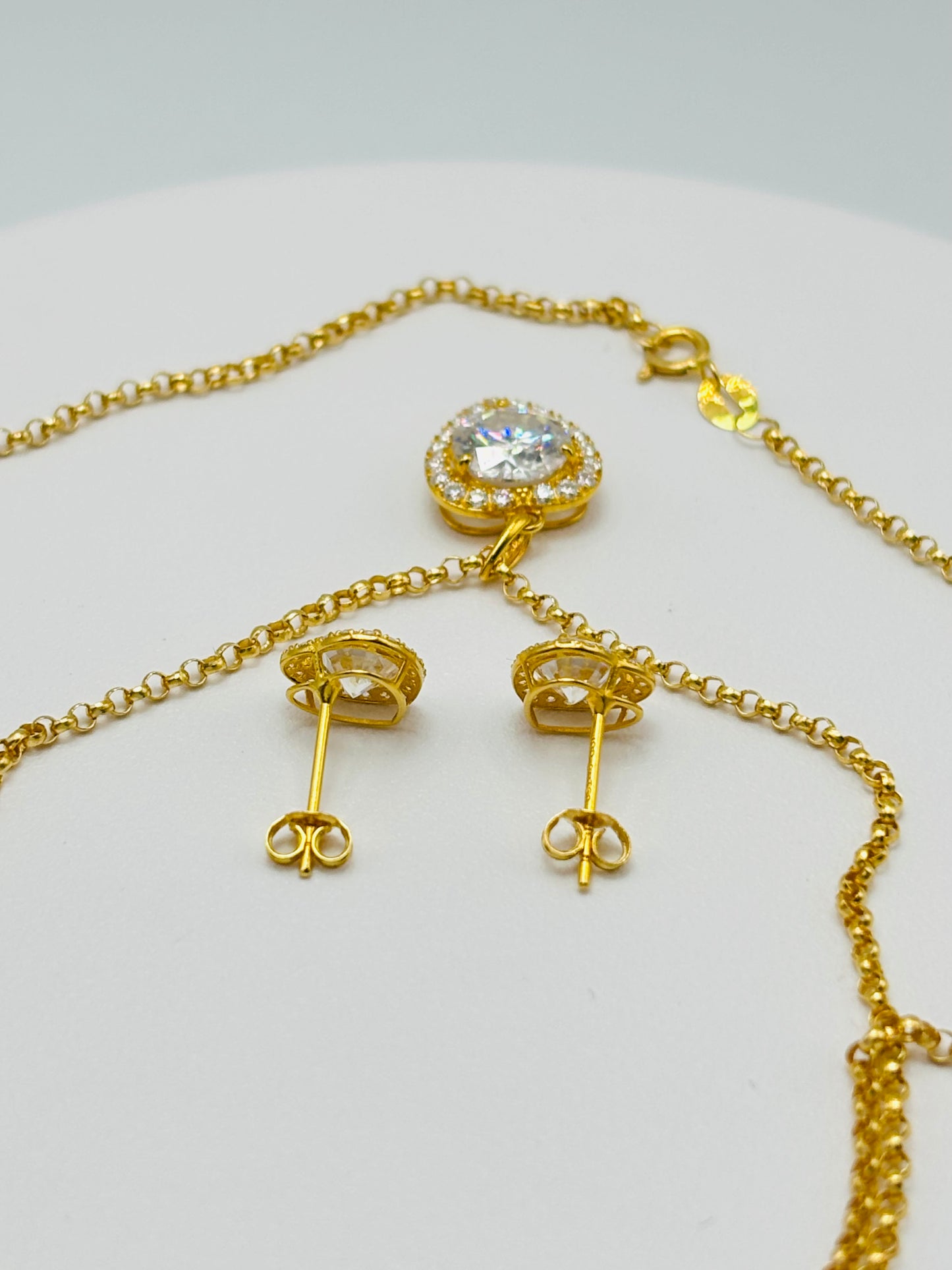 18K Gold Moissanite Diamond Necklace and Earrings Set