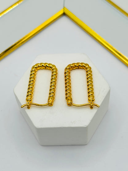 18K Gold Twisted Oval Loop Earrings (Electroform)