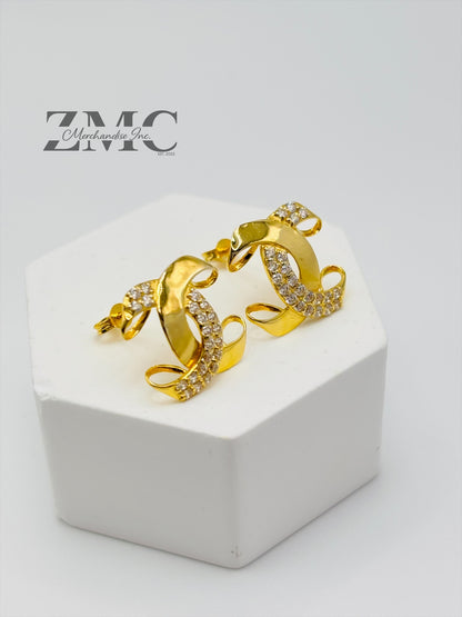 18K Gold C with Stone Earrings