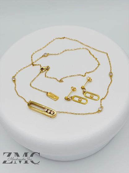 18K Gold Necklace and Earrings Set
