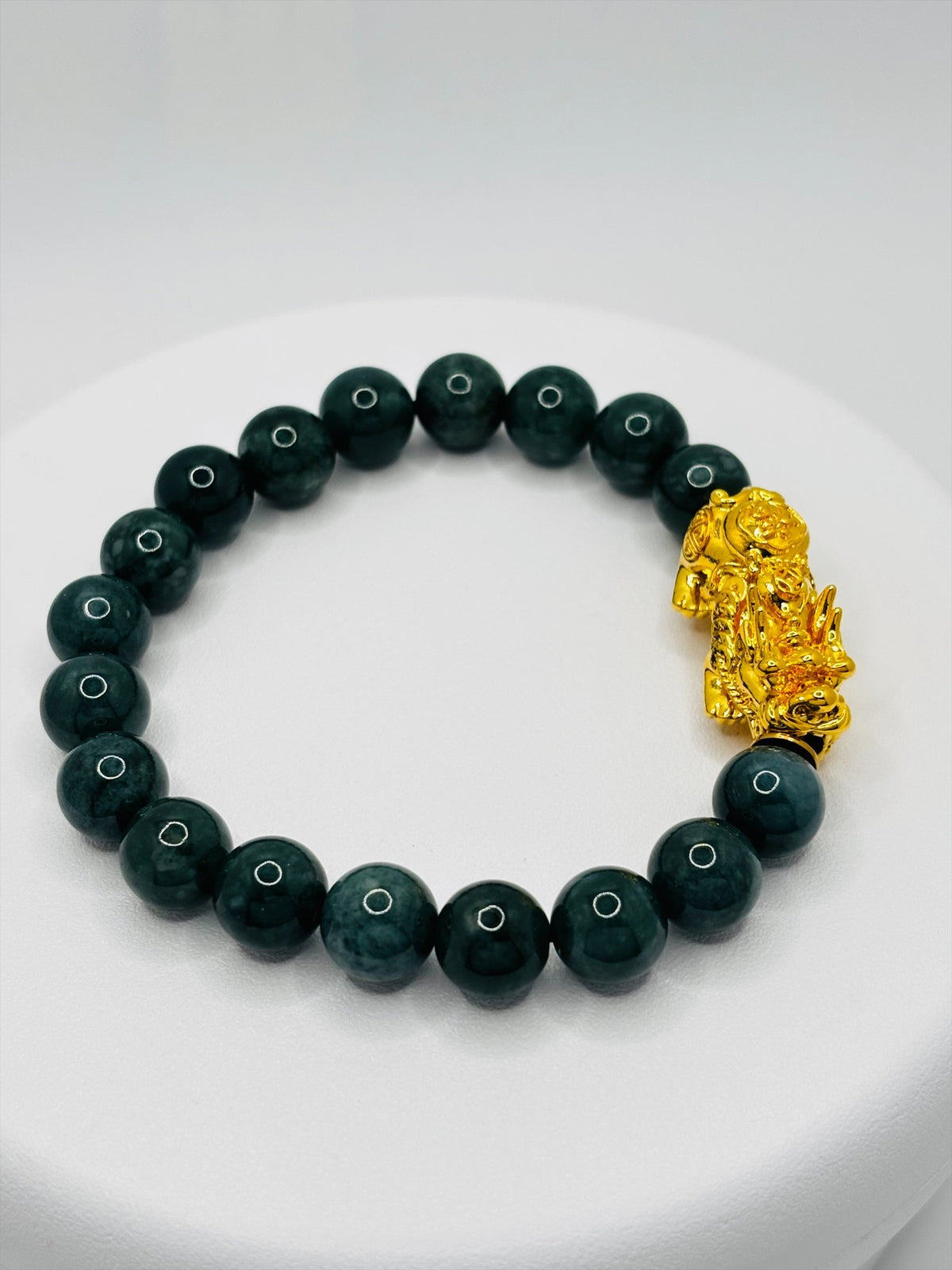 18K Gold Lucky Piyao/ Pi Xiu Green Jade Bracelet( Hollow Empty Inside) XXL PIYAO