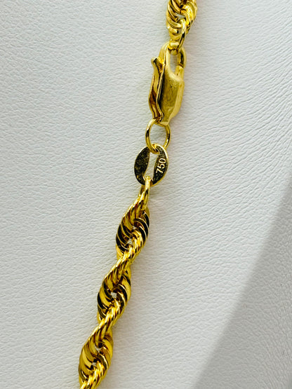 18K Gold Rope Chain 4 mm width
