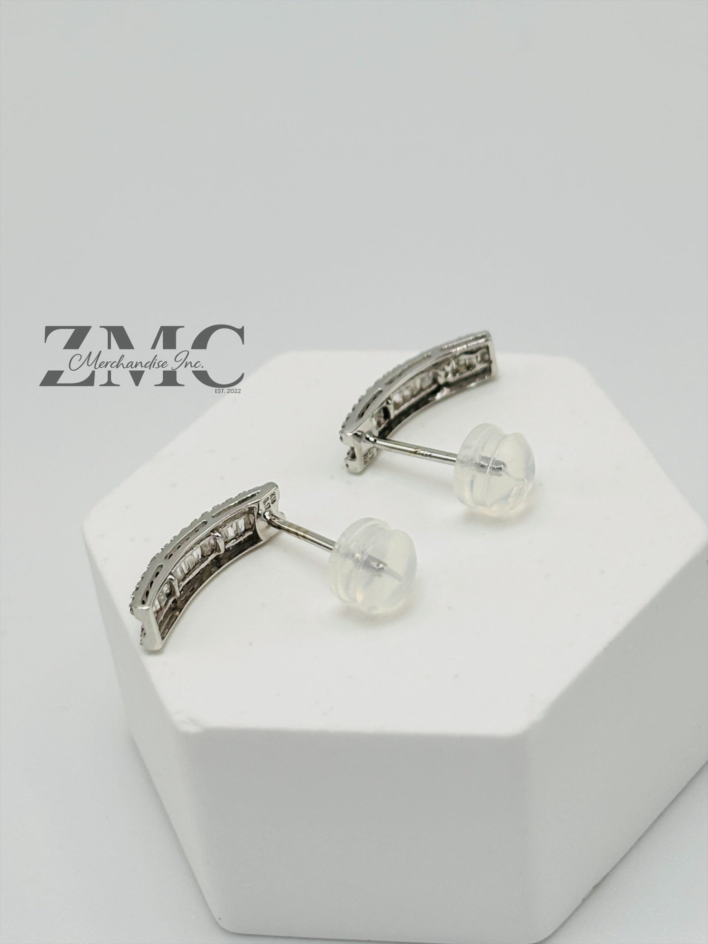 18K White Gold Baguette Half Loop Stud Earrings 0.34 carat Natural Diamond