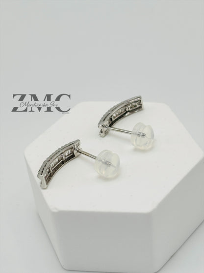 18K White Gold Baguette Half Loop Stud Earrings 0.34 carat Natural Diamond