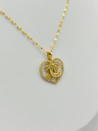 K18 Japan Gold Heart Necklace Natural Diamond with FREE 18K Gold Chain