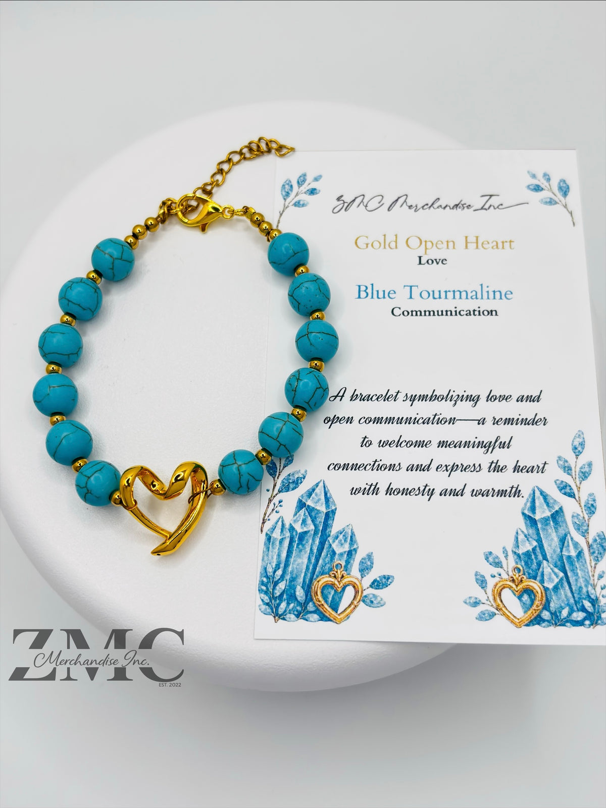 18K Gold Open Heart Blue Tourmaline Bracelet (Electroform Heart)