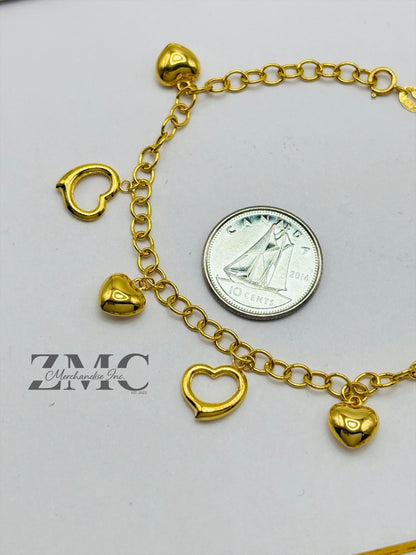 18K Gold Heart Charm Bracelet