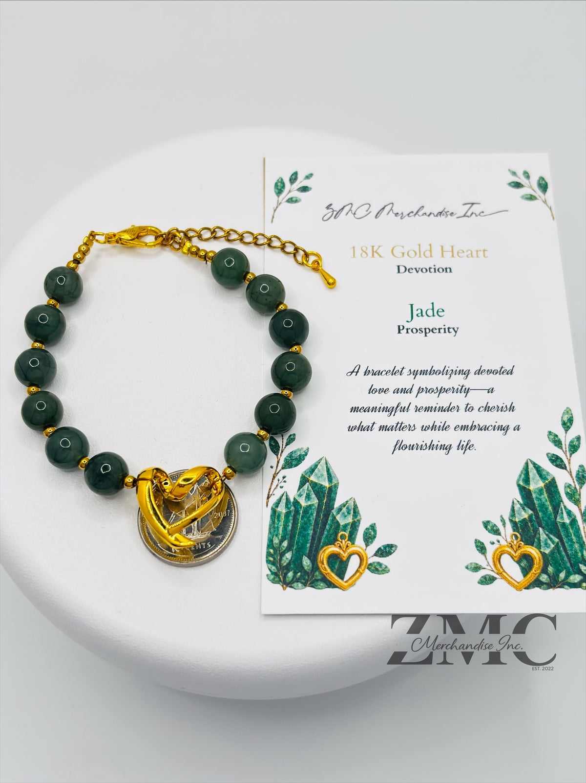 18K Gold Open Heart Jade Bracelet (Electroform Heart)