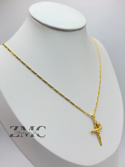 18K Gold Cross & Heart Necklace