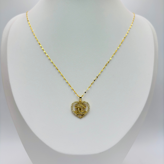 K18 Japan Gold Heart Necklace Natural Diamond with FREE 18K Gold Chain
