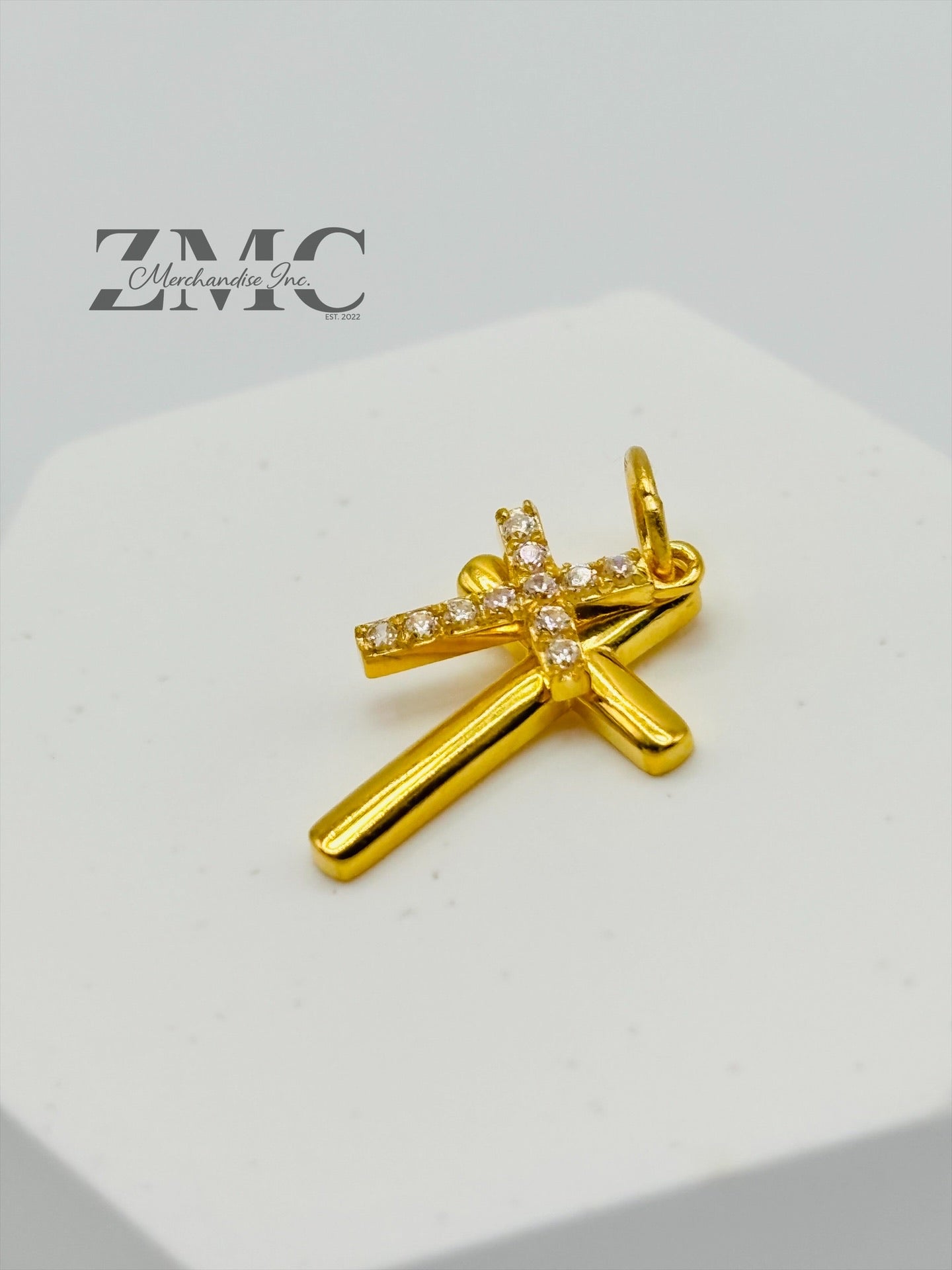 18K Gold Double Cross Pendant